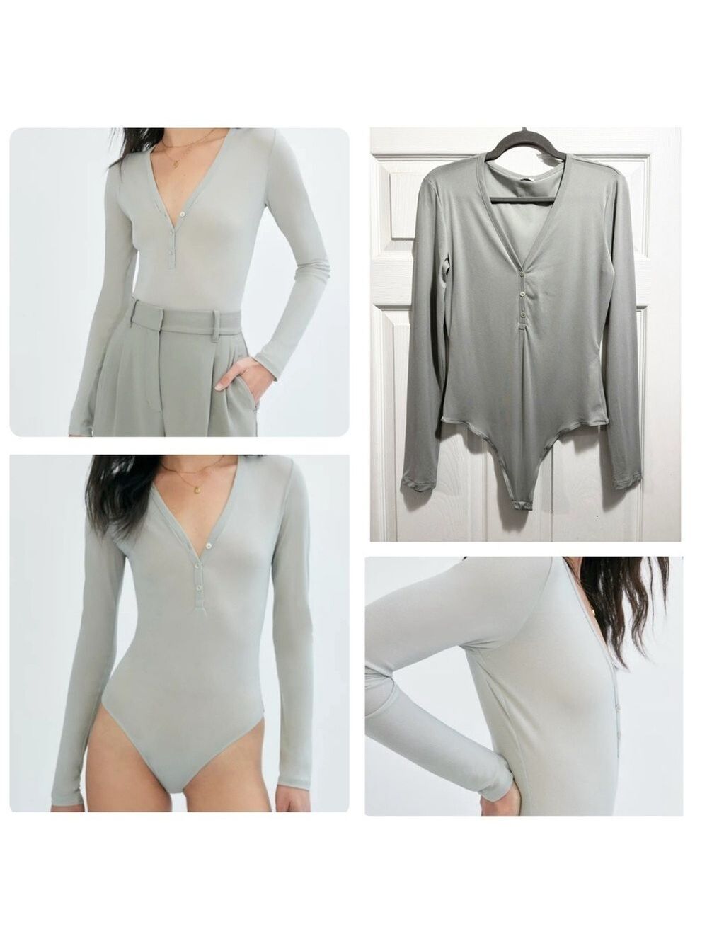 Aritiza Wilfred Theodora Sheer Mesh Bodysuit Dusky Green Sage Gray Size Medium